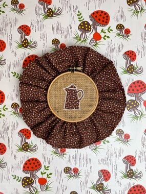 Vintage Handmade Embroidery Hoop Pitcher or Percolator